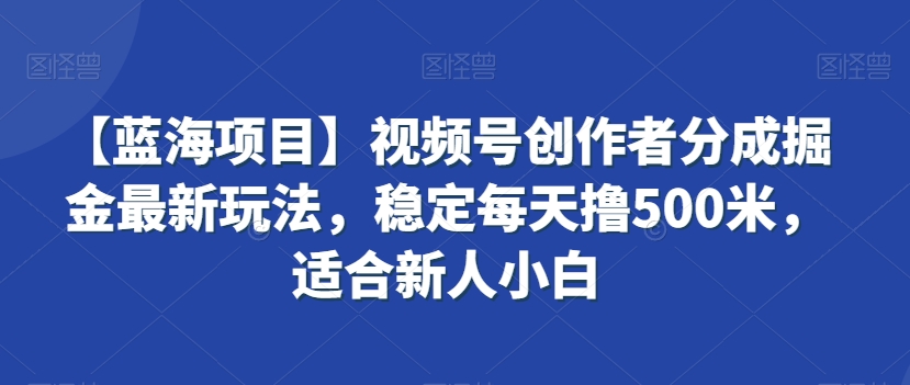 【蓝海项目】视频号创作者分成掘金最新玩法，稳定每天撸500米，适合新人小白-旺铺专家
