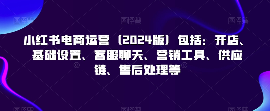 小红书电商运营（2024版）包括：开店、基础设置、客服聊天、营销工具、供应链、售后处理等-旺铺专家