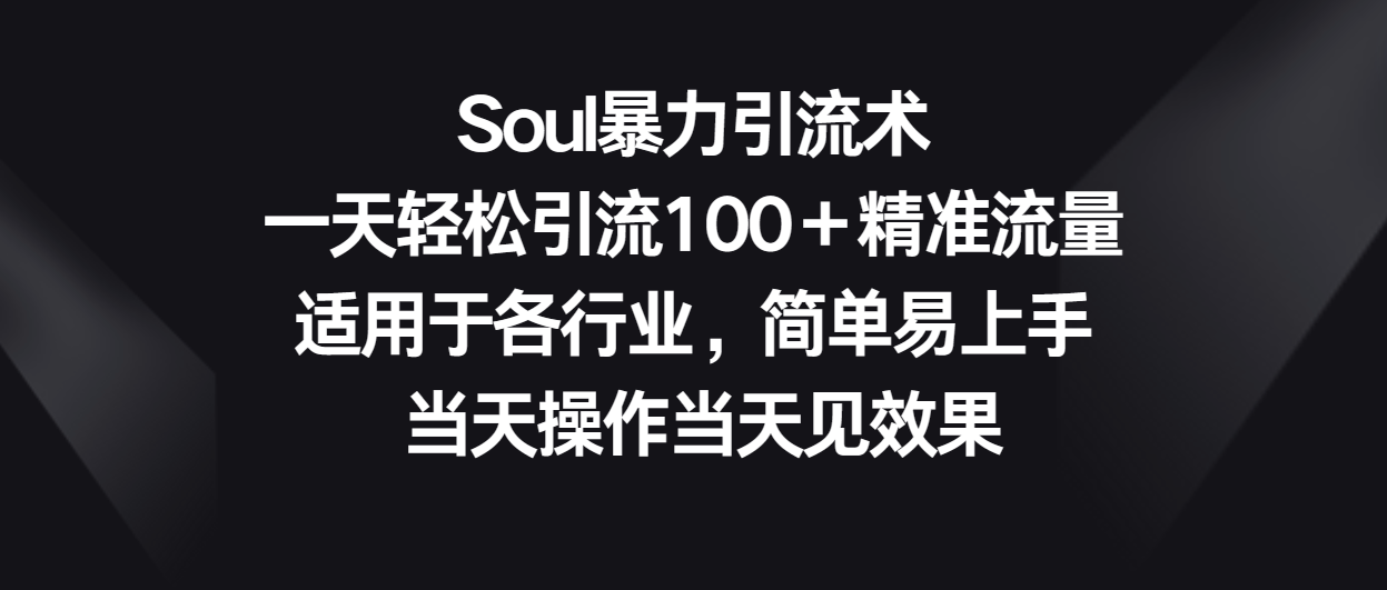 Soul暴力引流术，一天轻松引流100＋精准流量，适用于各行业，简单易上手！-旺铺专家