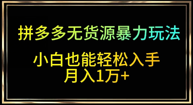 拼多多无货源暴力玩法，全程干货，小白也能轻松入手，月入1万+-旺铺专家