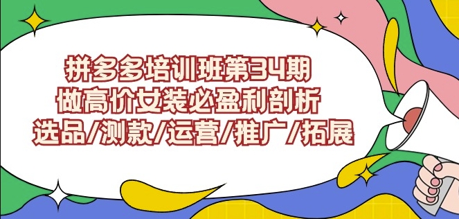拼多多培训班第34期：做高价女装必盈利剖析选品/测款/运营/推广/拓展-旺铺专家
