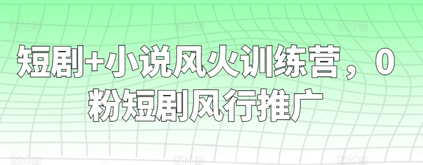 短剧+小说风火训练营，0粉短剧风行推广-旺铺专家