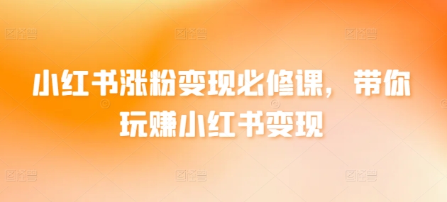 小红书涨粉变现必修课，带你玩赚小红书变现-旺铺专家