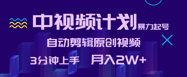 中视频计划暴力起号，自动剪辑原创视频，3分钟上手，月入2W+-旺铺专家