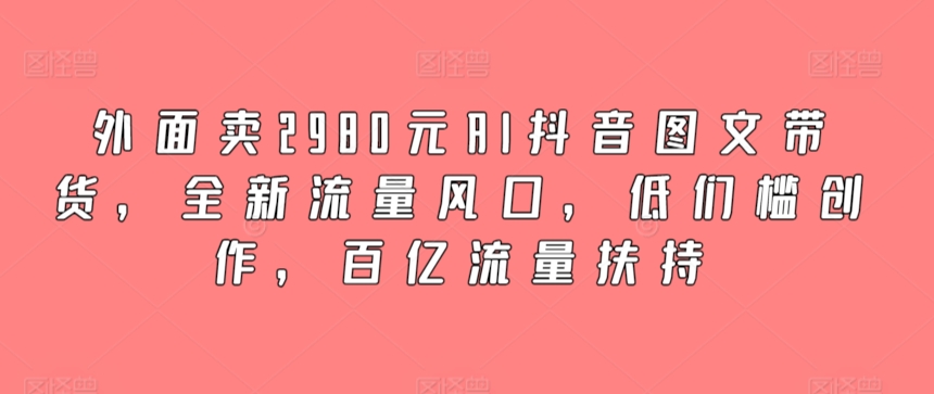外面卖2980元AI抖音图文带货，全新流量风口，低们槛创作，百亿流量扶持-旺铺专家