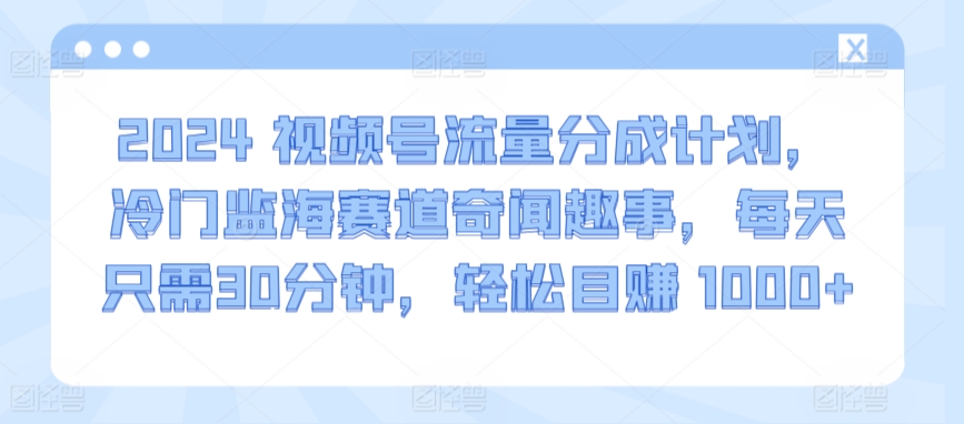 2024视频号流量分成计划，冷门监海赛道奇闻趣事，每天只需30分钟，轻松目赚 1000+-旺铺专家