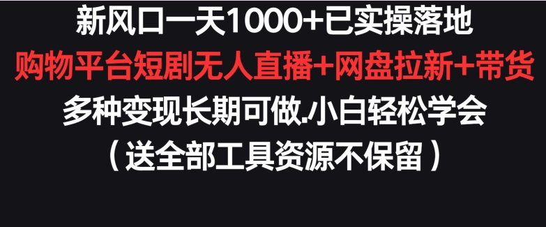 新风口一天1000+已实操落地购物平台短剧无人直播+网盘拉新+带货多种变现长期可做-旺铺专家