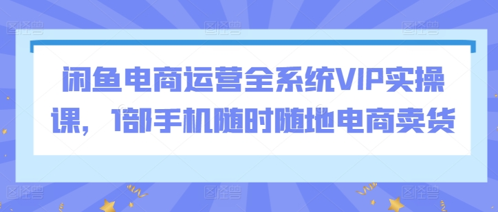 闲鱼电商运营全系统VIP实操课，1部手机随时随地电商卖货-旺铺专家