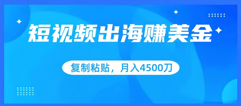 短视频出海赚美金，复制粘贴批量操作，小白轻松掌握，月入4500美刀-旺铺专家