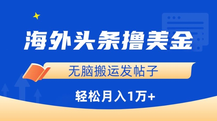 海外头条撸美金，无脑搬运发帖子，月入1万+，小白轻松掌握-旺铺专家