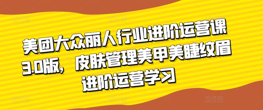 美团大众丽人行业进阶运营课3.0版，皮肤管理美甲美睫纹眉进阶运营学习-旺铺专家