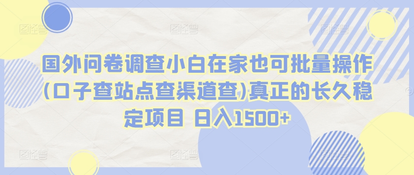 国外问卷调查小白在家也可批量操作(口子查站点查渠道查)真正的长久稳定项目 日入1500+-旺铺专家