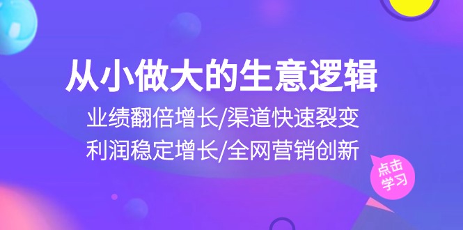 从小做大生意逻辑：业绩翻倍增长/渠道快速裂变/利润稳定增长/全网营销创新-旺铺专家
