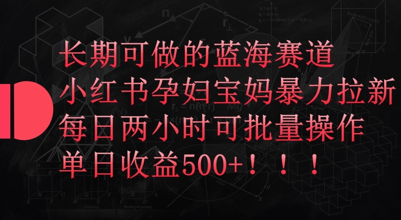 长期可做的蓝海赛道，小红书孕妇宝妈暴力拉新玩法，每日两小时可批量操作，单日收益500+-旺铺专家