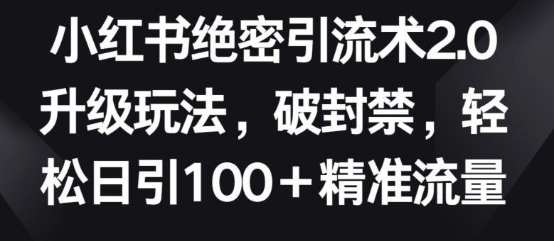 小红书绝密引流术2.0升级玩法，破封禁，轻松日引100+精准流量-旺铺专家