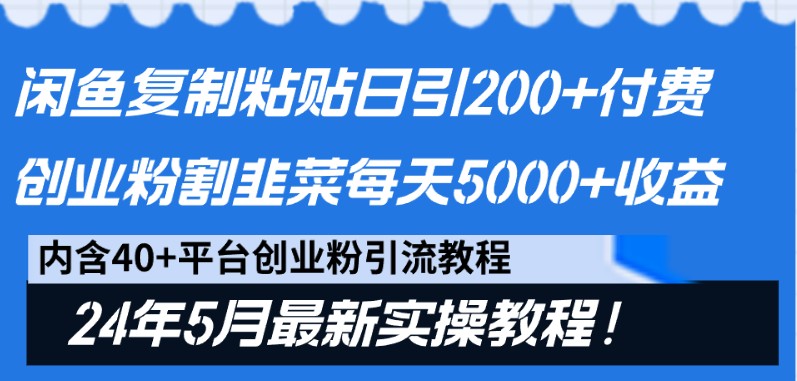 闲鱼复制粘贴日引200+付费创业粉，24年5月最新方法！割韭菜日稳定5000+收益-旺铺专家