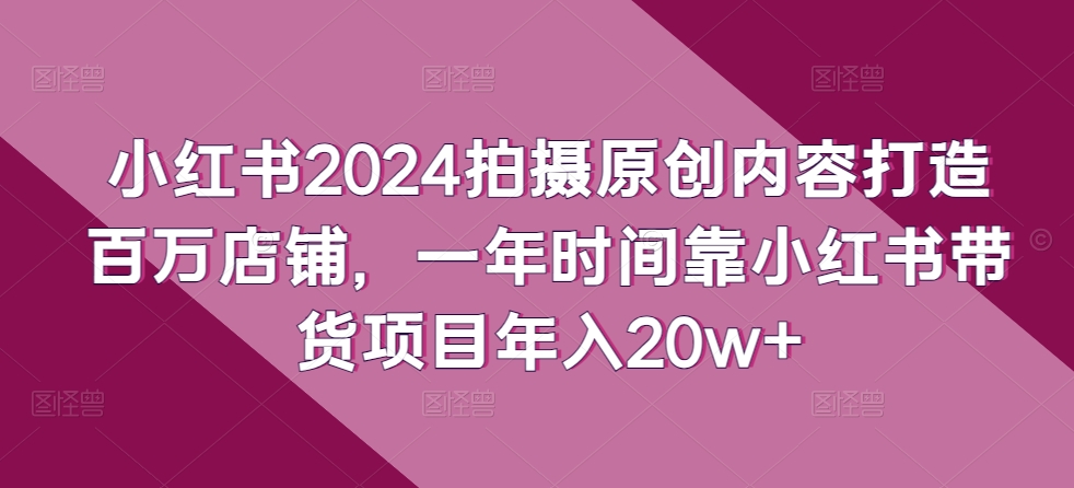 小红书2024拍摄原创内容打造百万店铺，一年时间靠小红书带货项目年入20w+-旺铺专家
