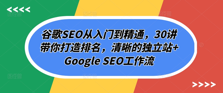 谷歌SEO从入门到精通，30讲带你打造排名，清晰的独立站+Google SEO工作流-旺铺专家