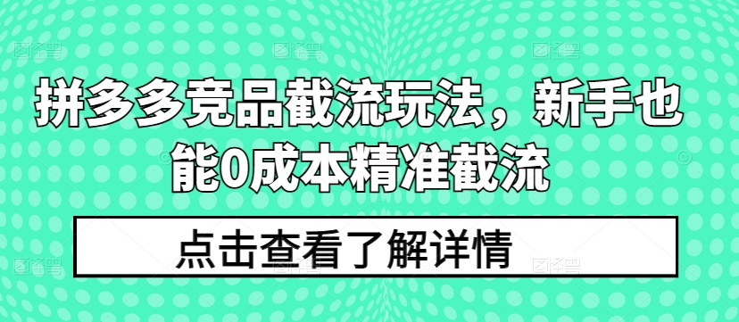 拼多多竞品截流玩法，新手也能0成本精准截流-旺铺专家