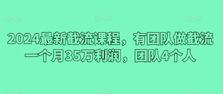 2024最新截流课程，有团队做截流一个月35万利润，团队4个人-旺铺专家