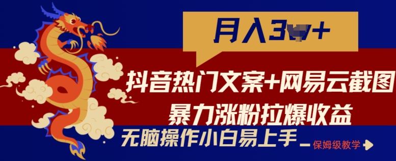 抖音热门文案+网易云截图暴力涨粉拉爆收益玩法，小白无脑操作，简单易上手-旺铺专家