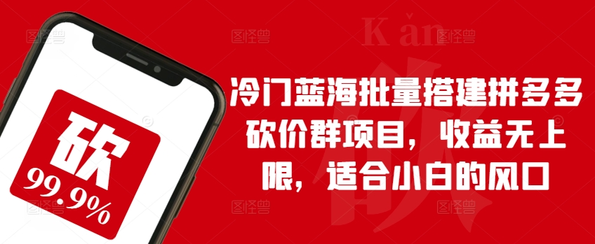 冷门蓝海批量搭建拼多多砍价群项目，收益无上限，适合小白的风口-旺铺专家