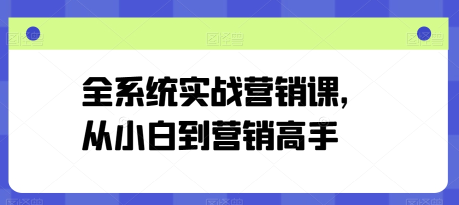全系统实战营销课，从小白到营销高手-旺铺专家