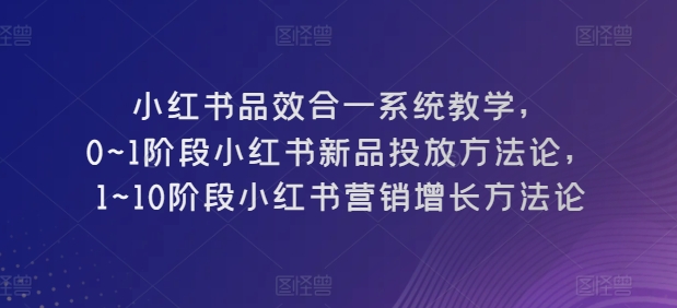 小红书品效合一系统教学，​0~1阶段小红书新品投放方法论，​1~10阶段小红书营销增长方法论-旺铺专家