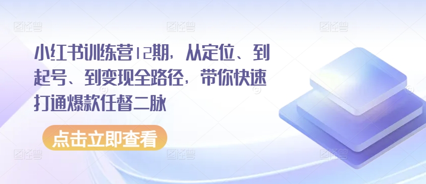 小红书训练营12期，从定位、到起号、到变现全路径，带你快速打通爆款任督二脉-旺铺专家