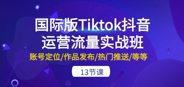 国际版Tiktok抖音运营流量实战班：账号定位/作品发布/热门推送/等等-13节-旺铺专家