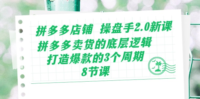 拼多多店铺操盘手2.0新课，拼多多卖货的底层逻辑，打造爆款的3个周期（8节）-旺铺专家