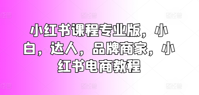 小红书课程专业版，小白，达人，品牌商家，小红书电商教程-旺铺专家