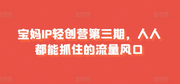 宝妈IP轻创营第三期，人人都能抓住的流量风口-旺铺专家