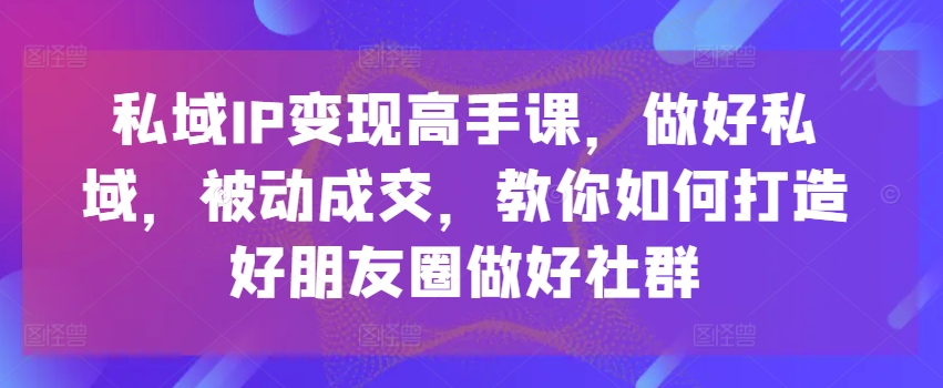私域IP变现高手课，做好私域，被动成交，教你如何打造好朋友圈做好社群-旺铺专家