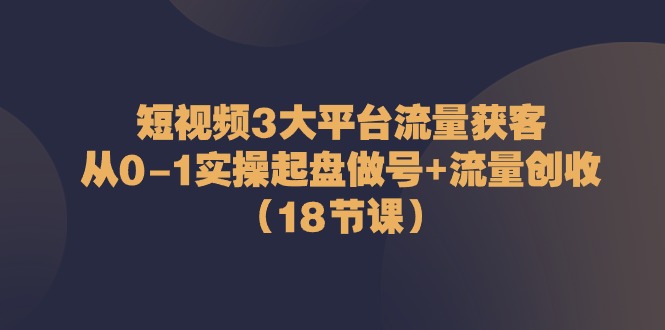 短视频3大平台流量获客：从0-1实操起盘做号+流量创收（18节课）-旺铺专家