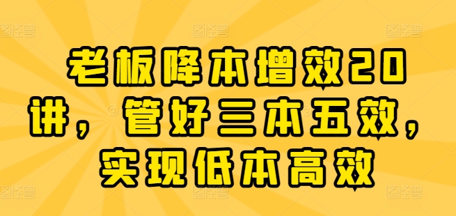 老板降本增效20讲，管好三本五效，实现低本高效-旺铺专家