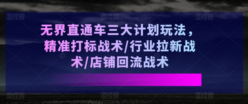 无界直通车三大计划玩法，精准打标战术/行业拉新战术/店铺回流战术-旺铺专家