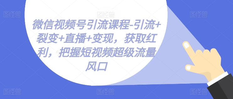 微信视频号引流课程-引流+裂变+直播+变现，获取红利，把握短视频超级流量风口-旺铺专家