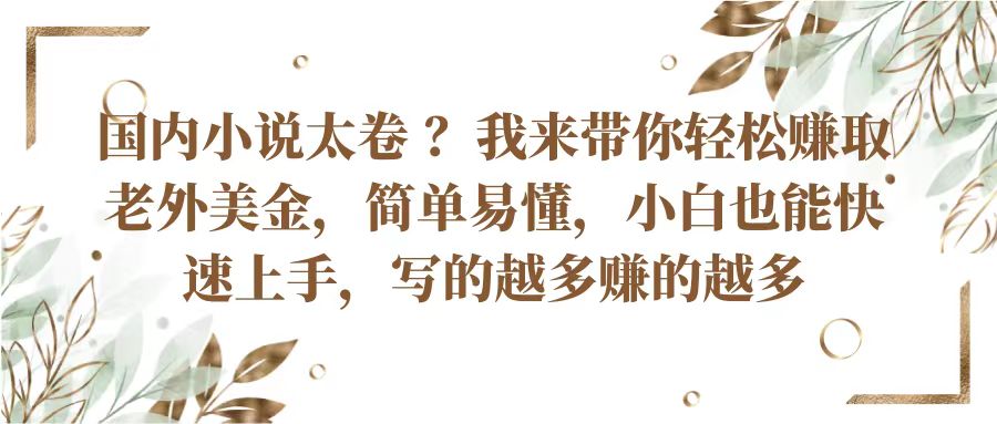 国内小说太卷？带你轻松赚取老外美金，简单易懂小白也能快速上手，写的越多赚的越多-旺铺专家