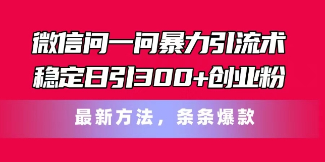 微信问一问暴力引流术，稳定日引300+创业粉，最新方法，条条爆款-旺铺专家
