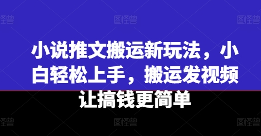 小说推文搬运新玩法，小白轻松上手，搬运发视频让搞钱更简单-旺铺专家