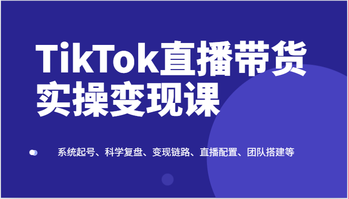 TikTok直播带货实操变现课：系统起号、科学复盘、变现链路、直播配置、团队搭建等-旺铺专家