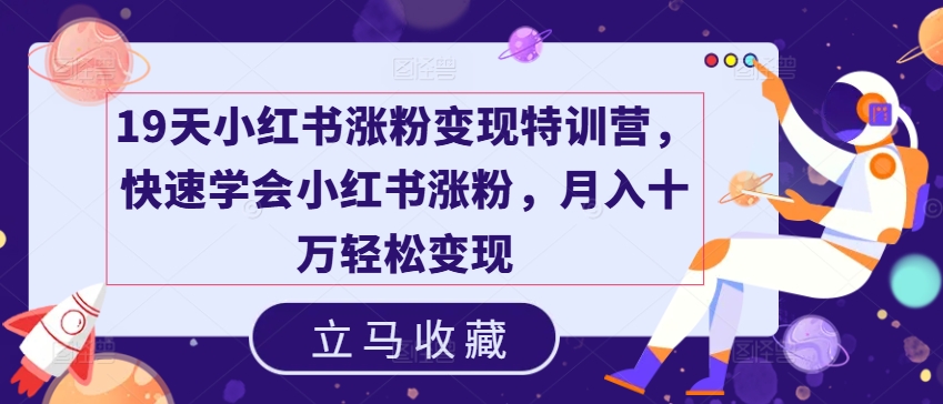 19天小红书涨粉变现特训营，快速学会小红书涨粉，月入十万轻松变现-旺铺专家