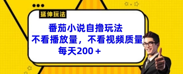番茄小说自撸玩法，不看播放量，不看视频质量，每天200+-旺铺专家