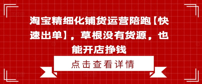 淘宝精细化铺货运营陪跑【快速出单】，草根没有货源，也能开店挣钱-旺铺专家