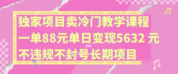 独家项目卖冷门教学课程一单88元单日变现5632元违规不封号长期项目-旺铺专家