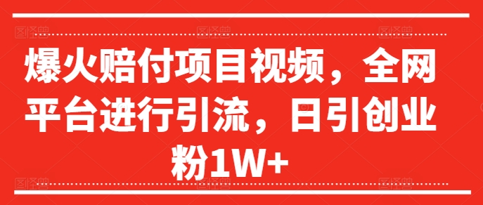 爆火赔付项目视频，全网平台进行引流，日引创业粉1W+-旺铺专家