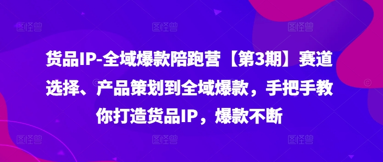 货品IP全域爆款陪跑营【第3期】赛道选择、产品策划到全域爆款，手把手教你打造货品IP，爆款不断-旺铺专家