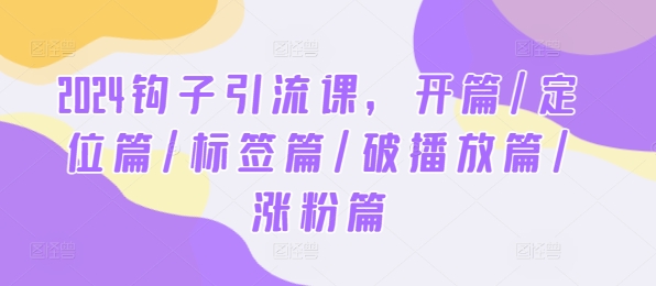 2024钩子引流课，开篇/定位篇/标签篇/破播放篇/涨粉篇-旺铺专家