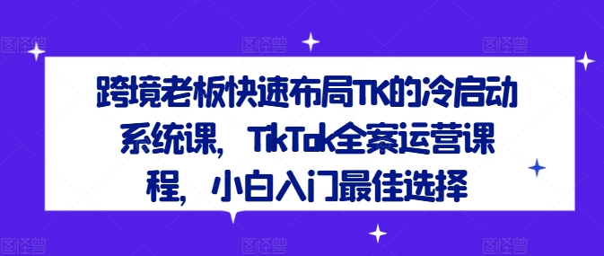 跨境老板快速布局TK的冷启动系统课，TikTok全案运营课程，小白入门最佳选择-旺铺专家